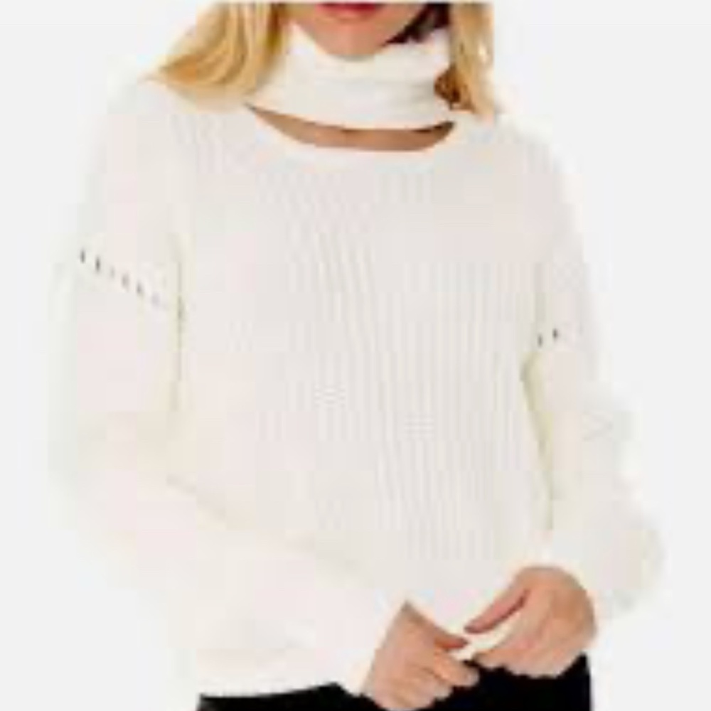 Bishop & Young cream turtleneck sweater with cut out detail at neck. M